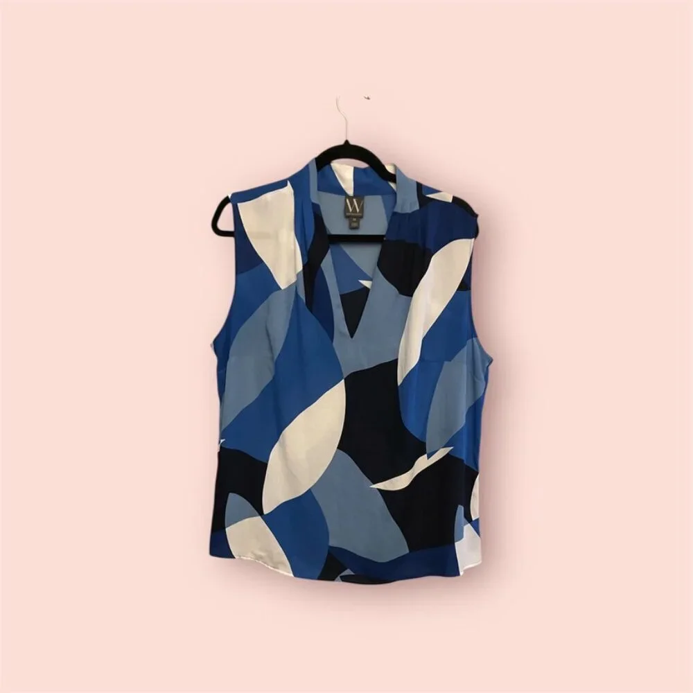 Sleeveless Top in Blues and White - Picture 1 of 8